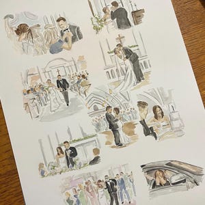 Wedding Day watercolor painting, Event Collage Custom Love Story Gift Illustration,Anniversary Gift Story,Our Love Story Painting