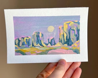 Hand-Painted Gouche Canyon Night Postcard