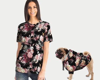 DOG MATCHING OWNER | Floral Shirt + Dog Hoodie Set, Matching Shirts For Dog And Owner, Matching Pet Owner, Pet Owner Matching Shirt - Unisex