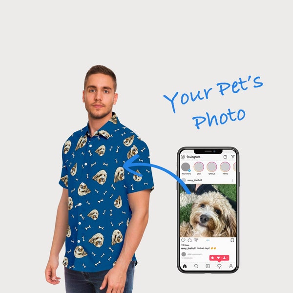 CUSTOM BUTTON UP | Your Pet's Photo! Custom Dress Shirts, Personalized Dress Shirt, Button Up Shirt, Dog Hawaiian Shirt - Personalized Gift