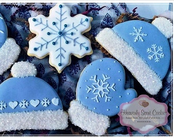 Winter Holiday Mittens Hats & Snowflakes Decorated Sugar Cookies