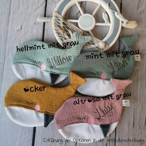 Wal Körnerkissen – Wärmekissen Baby – Schnuffeltuch & Kuschelkissen personalisiert mit Name – Babygeschenk zur Geburt