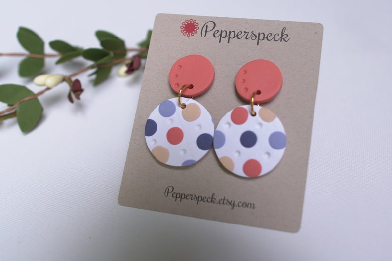 Handmade Earrings Lightweight Earrings Orange /& White Dot Clay Earrings Clay Earrings Statement Earrings Dangle Earrings