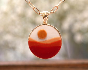 Handmade Polymer Clay Sunset Necklace, Gold-Plated Chain