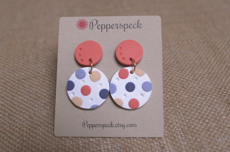 Handmade Earrings Lightweight Earrings Orange /& White Dot Clay Earrings Clay Earrings Statement Earrings Dangle Earrings