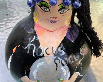 Halloween Gourd Fortune Teller Hocus Pocus Hand Painted and Decorated