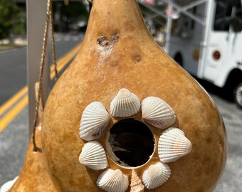 Handmade Gourd Birdhouse Sea Shells