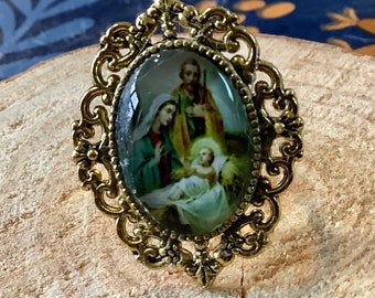 Nativity Cameo Ring in Vintage like setting Beautiful Christmas gift FREE SHIPPING RTS