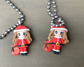 Hand sculpted Clay Necklace Christmas Girl Pendant FREE SHIPPING