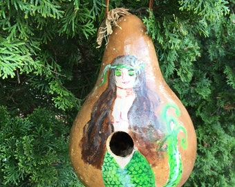 Hand Painted Gourd Birdhouse Mermaid