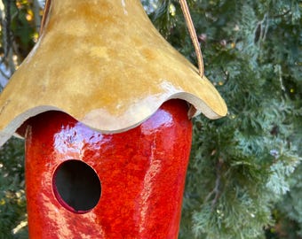 Apple with Hat Gourd Birdhouse, hat stained Natural with clean out!