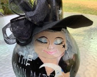 Halloween Gourd Witch Abbie Moon Witch Hand Painted and Decorated
