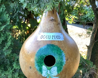 Hand Painted Gourd Birdhouse Occupied