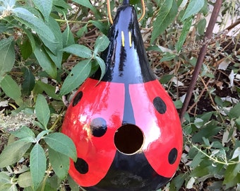 Hand Painted Gourd Birdhouse Lady Bug