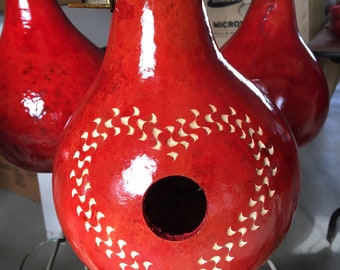 Chip Carved Red Heart Gourd Birdhouse READY TO SHIP