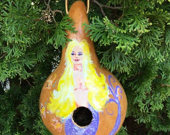 Hand Painted Gourd Birdhouse Mermaid