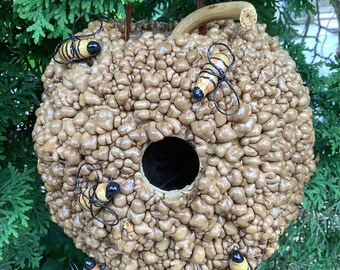 Bumble Bees Warty Hardshell Gourd Birdhouse Handmade