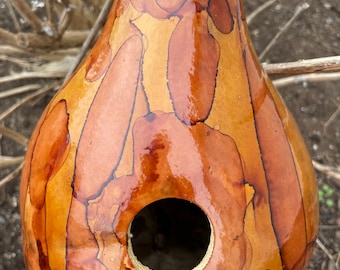 Handmade Gourd Birdhouse Golden Sunshine Yellows and Browns