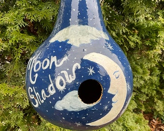 Hand Painted Gourd Birdhouse Blue Moon Shadow