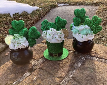 Faux Bake Shamrock Buckets St. Patty’s Tiered Tray Decor RTS