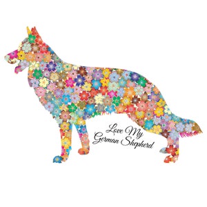 Love My German Shepherd - Sticker / Decal - Silhouette with Flowers