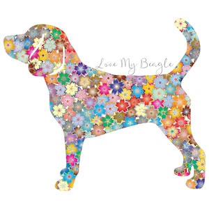 Love My Beagle - Sticker / Decal - Silhouette with Flowers