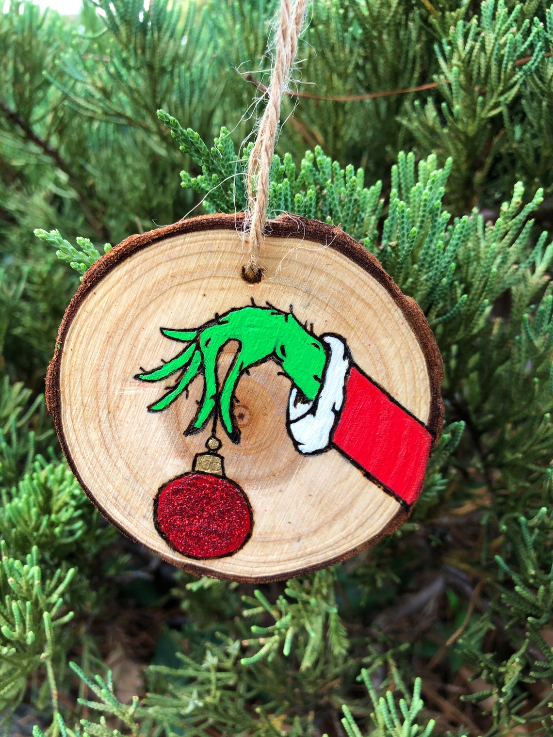 Grinch wood ornament wood block art send a gift social Etsy