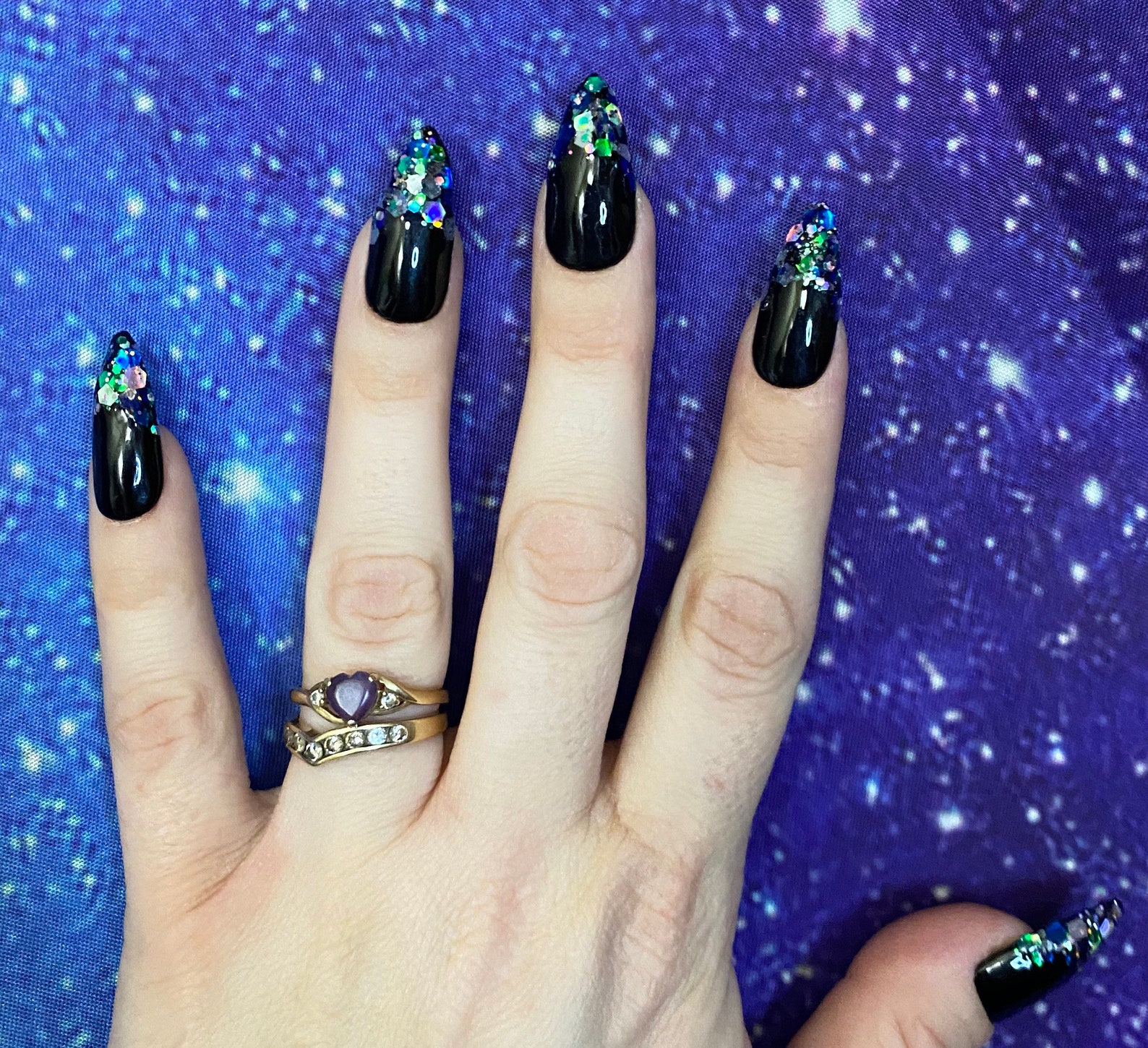 Black nails with glitter French tip design Colors are | Etsy