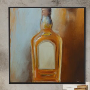 Printable Art Still Life Digital Prints, Alla Prima Oil Painting Whiskey Bottle Art- Downloadable Print From Home Art