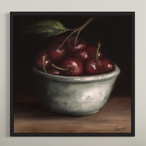 Printable Art Still Life Digital Prints, Red Cherry in Bowl Oil Painting-Downloadable Print From Home Art