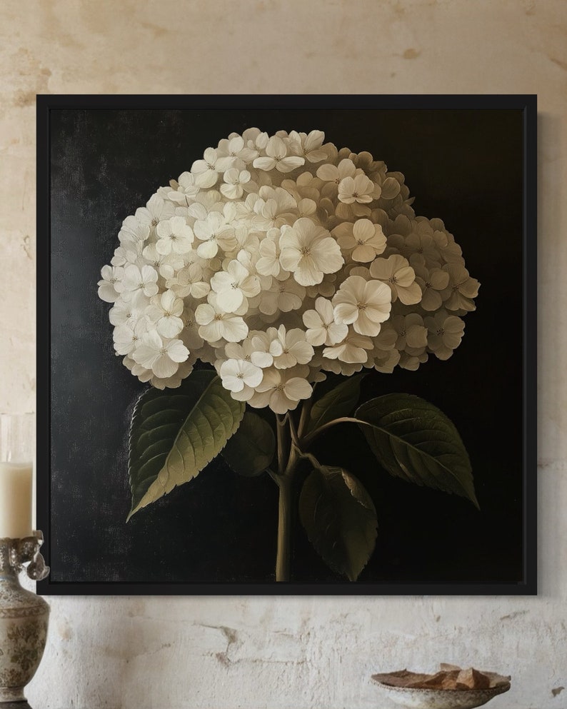 Elegant Hydrangea Oil Painting Art Print: Floral Still Life (digital ...