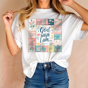 Gott sagt, ich bin PNG | Vintage Patchwork Blumenkunst Christian Sublimationsdesign | Glaube Patchwork Quilt PNG | Bibel Vers Digitaler Download