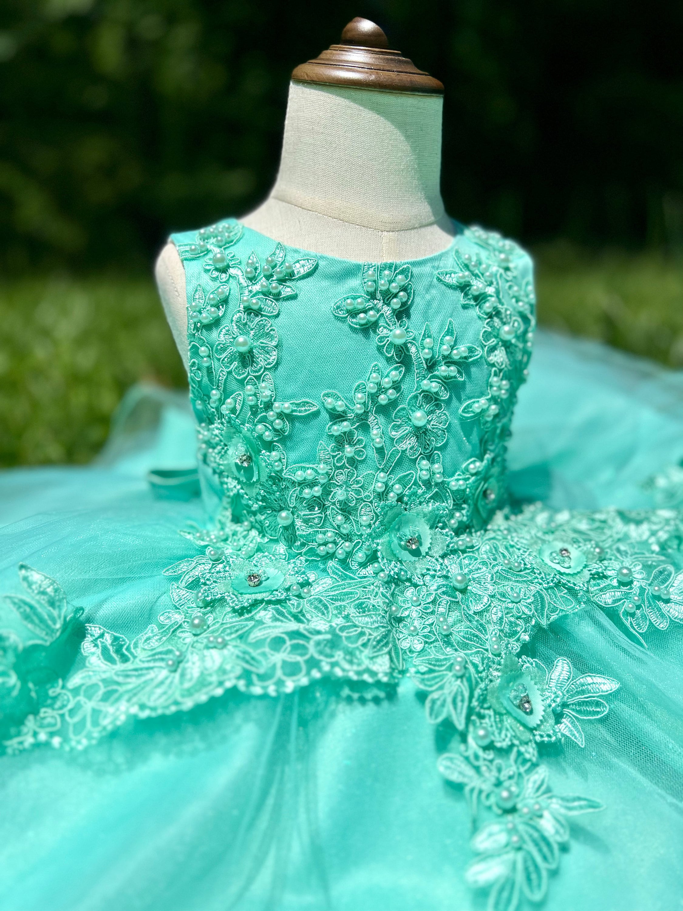 turquoise green lace dress Turquoise Lace Ball Gown Dress Size 14 / Other