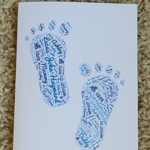 Nouveau bébé typographie A4 Word Art, impression sans cadre, choix de couleur/s, choix de mots, choix de forme, carte de nouveau-né, félicitations de naissance