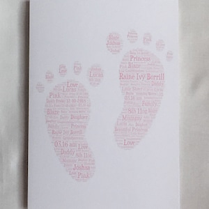 Nieuwe babytypografie A5 WordArt gepersonaliseerde kaart, kleurkeuze, woordkeuze, vormkeuze, pasgeboren kaart, geboorte gefeliciteerd
