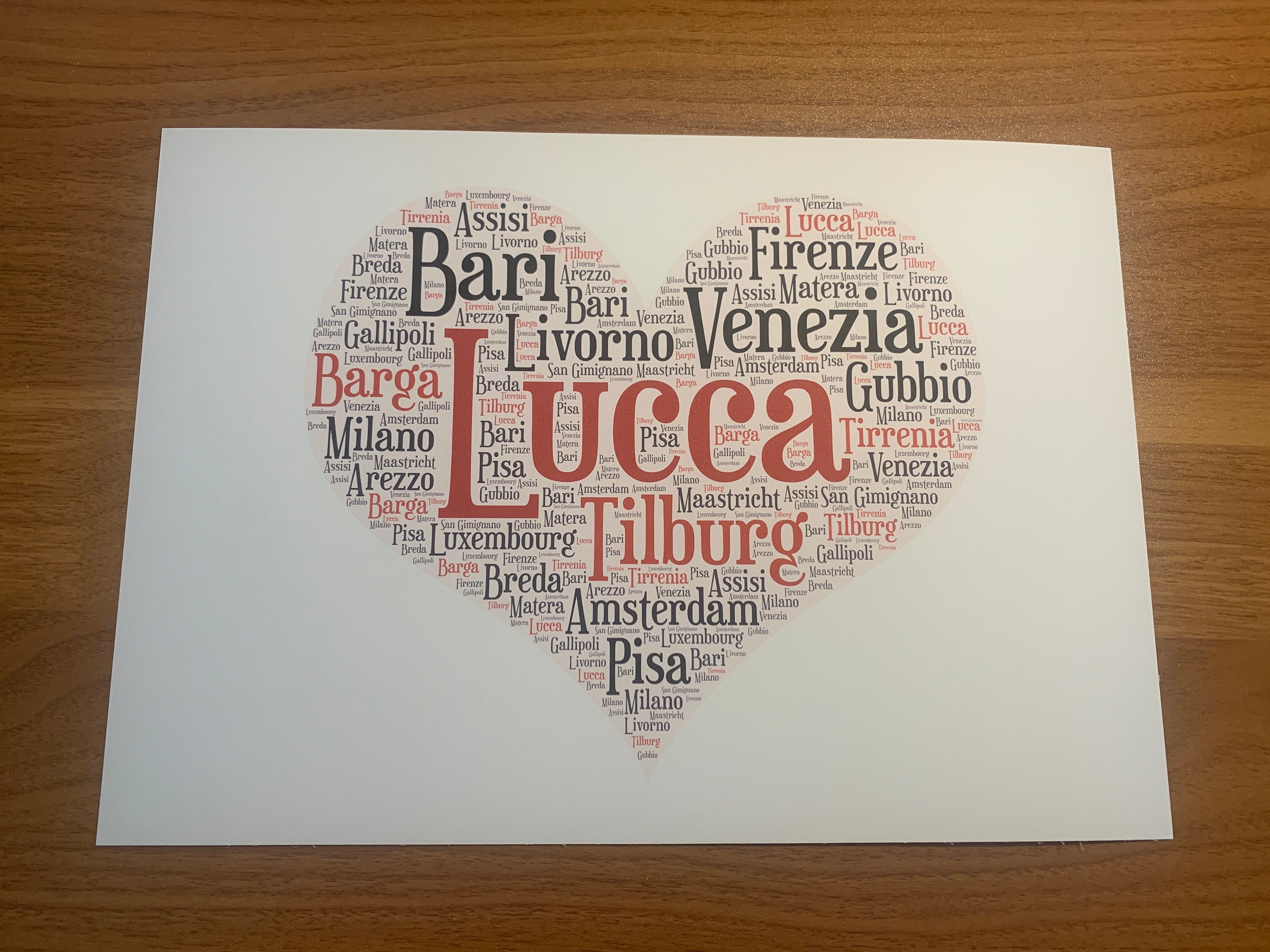 Heart Shape A5 Typography Word Art Personalised Card, Choice of Colour