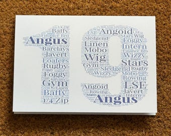 Number Word Art Card - Special Birthday Keepsake - Personalised