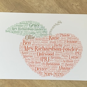 Professores Apple A4 tipografia personalizada Word Art, impressão sem moldura A4, professores, fim do semestre, obrigado professor, cartão personalizado, cartão de aluno