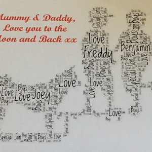 Festa della mamma A4 Tipografia Word Art, stampa A4 senza cornice, scelta del/i colore/i, scelta delle parole, scelta della forma, biglietto di compleanno, biglietti per donne