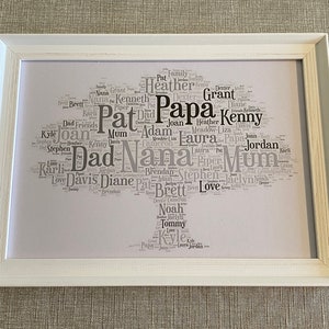 Stammbaum A4 Typografie Wortkunst, A4 gerahmter Druck, Wortwahl, personalisierter Druck, Geschenke für Sie, Geschenke für Ihn, Weihnachtsgeschenk