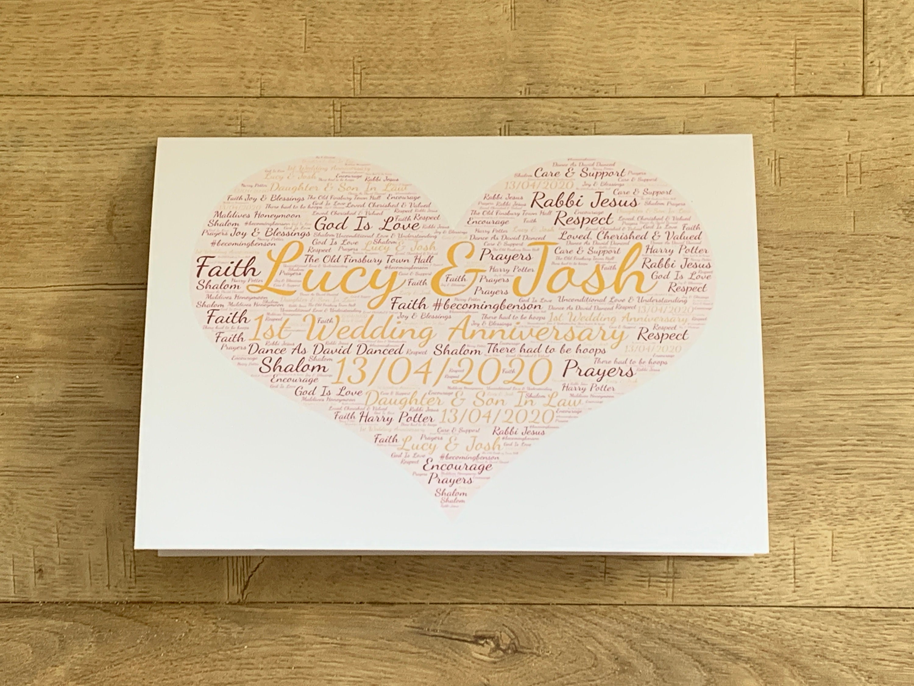 Heart Shape A5 Typography Word Art Personalised Card, Choice of Colour