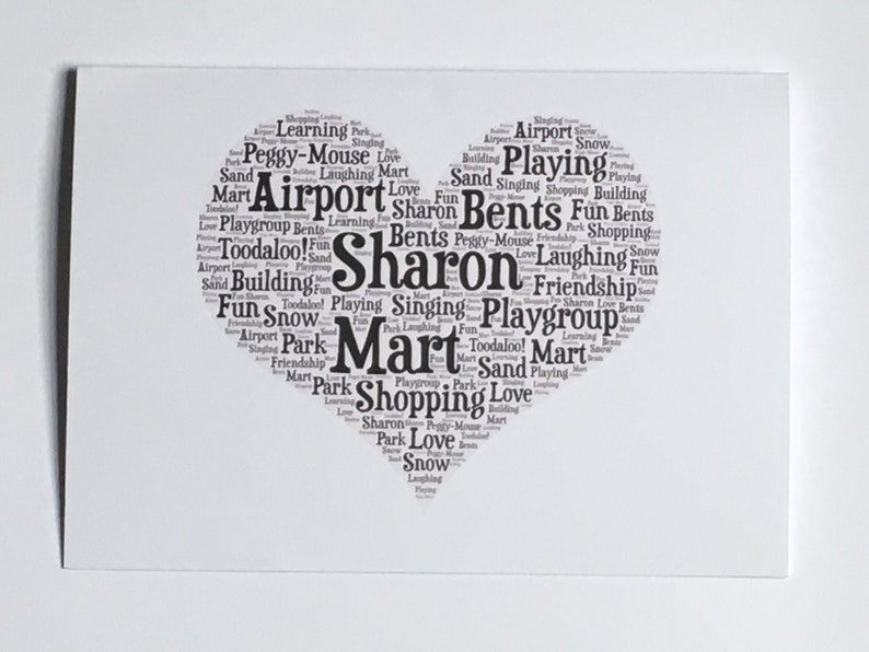 Heart Shape A5 Typography Word Art Personalised Card, Choice of Colour