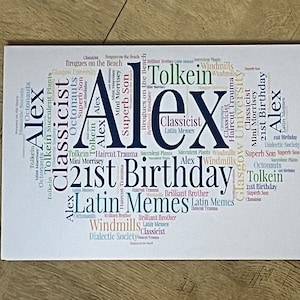 Nube de palabras tipográfica A4, impresión personalizada sin marco, elección de colores, elección de palabras, impresión especial, tarjeta de cumpleaños, agradecimiento
