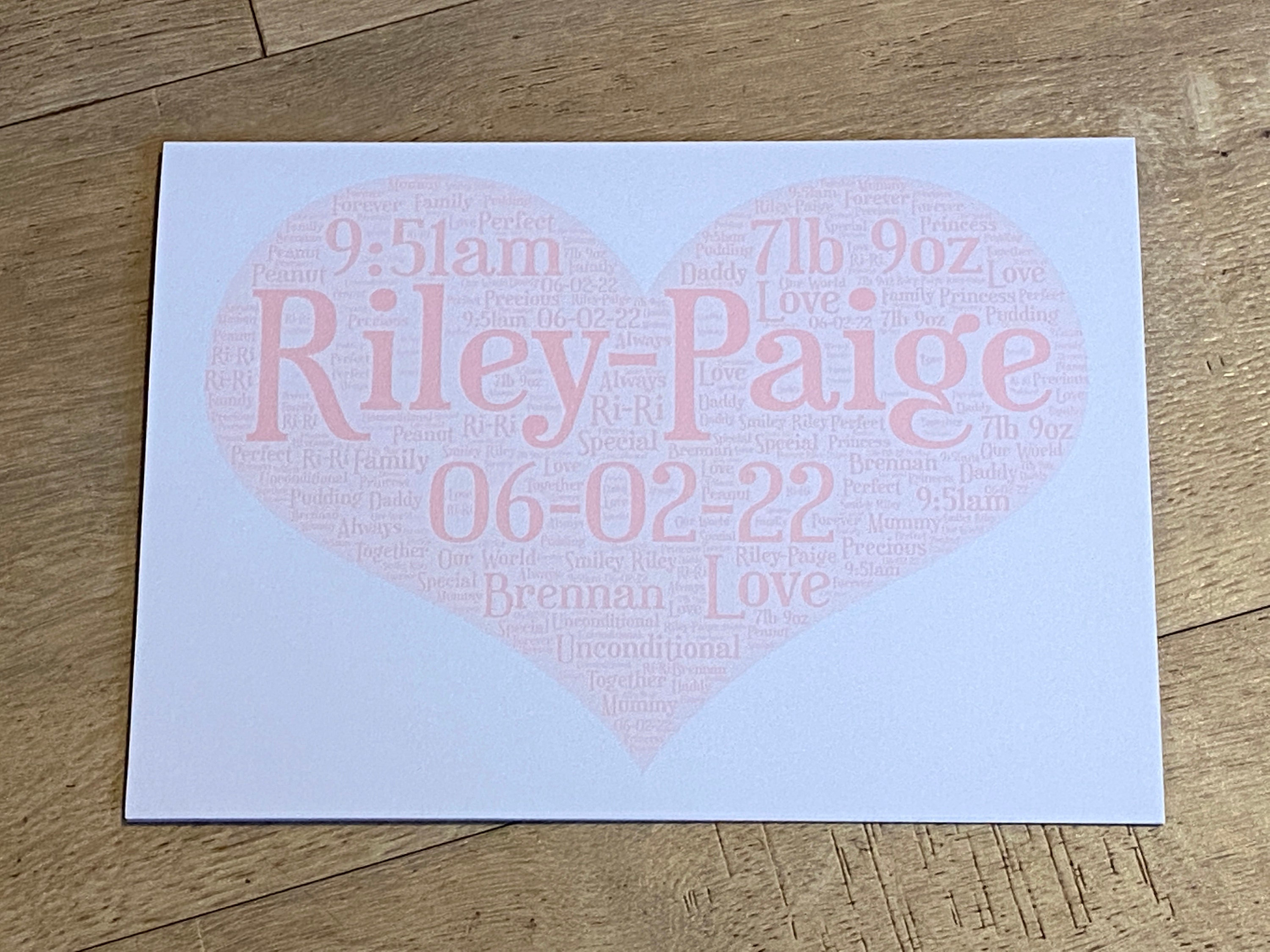 Heart Shape A5 Typography Word Art Personalised Card, Choice of Colour