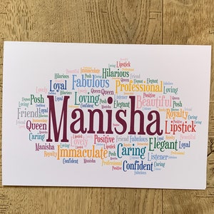 Nube de palabras Tipografía A5 Word Art, Tarjeta personalizada A5, Elección de colores, Elección de palabras, Tarjeta especial, Tarjeta de cumpleaños, Tarjeta de agradecimiento