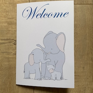 Carte de bienvenue pour bébé, carte pour nouveau-né, carte de bienvenue dans le monde, carte éléphant, carte A5 avec éléphants personnalisables.