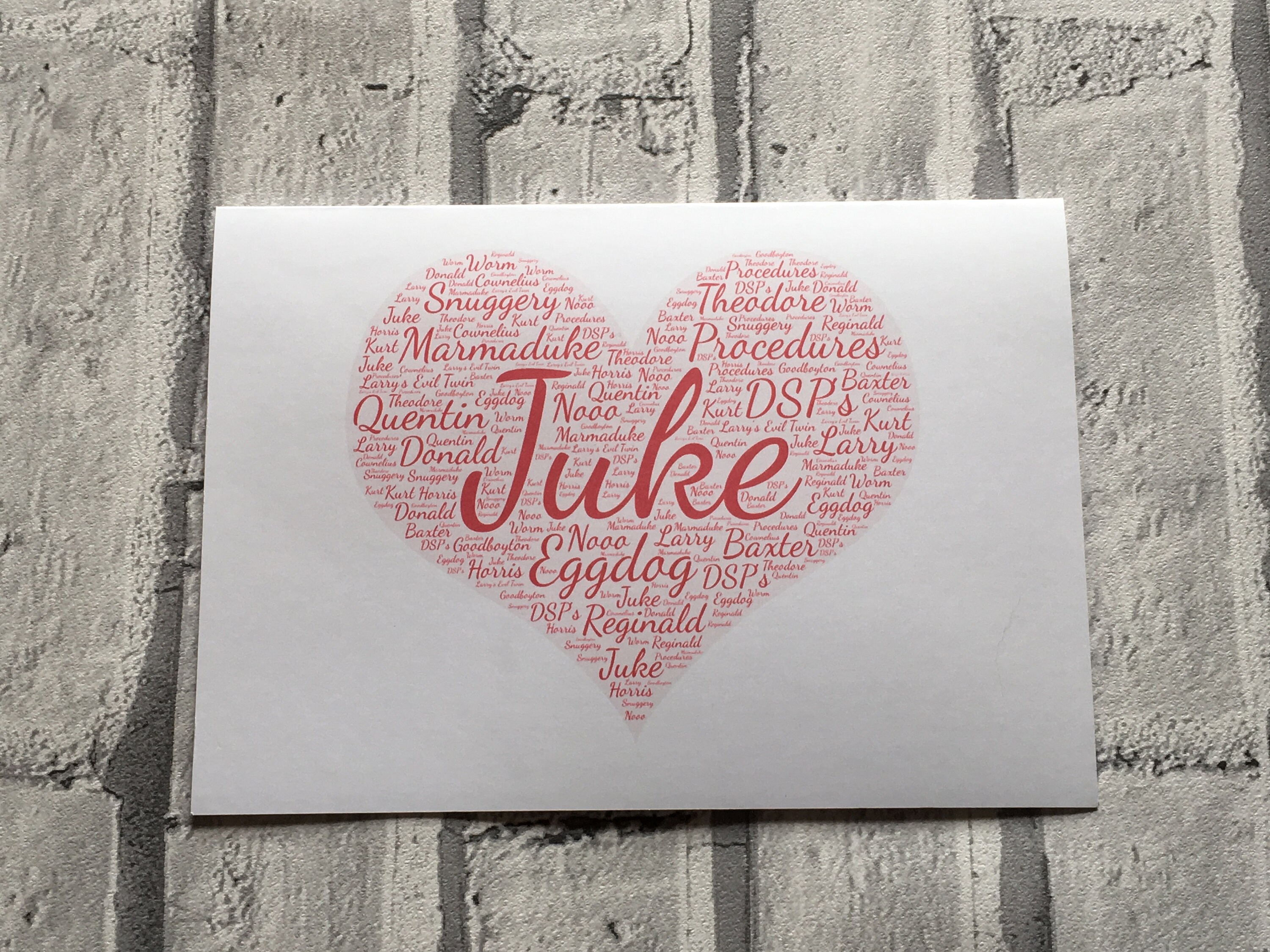 Heart Shape A5 Typography Word Art Personalised Card, Choice of Colour