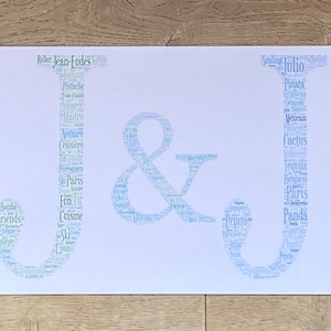 Tipografia Word Art per matrimonio o anniversario in formato A4, biglietto personalizzato in formato A4, scelta del/i colore/i, scelta delle parole, scelta della forma, biglietto di nozze.