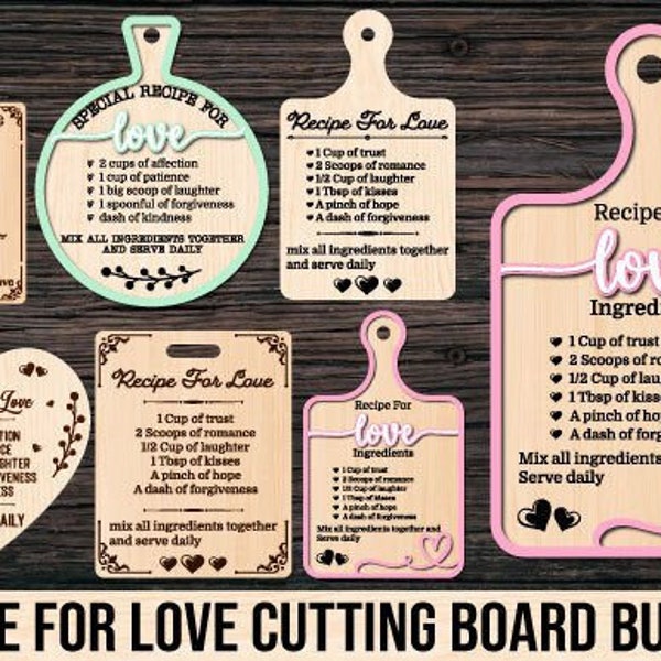 Paquet de planches à découper de recettes de la Saint-Valentin | Couples | Cadeau de la Saint-Valentin | Lasers | Glowforge | Circuit | Imprimante laser |