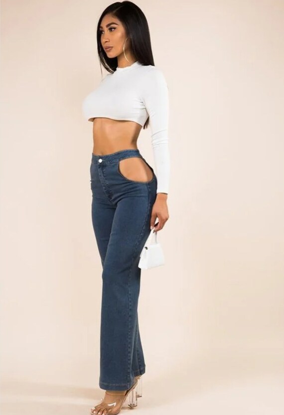 Women Side Cut Out Denim Pants - Etsy